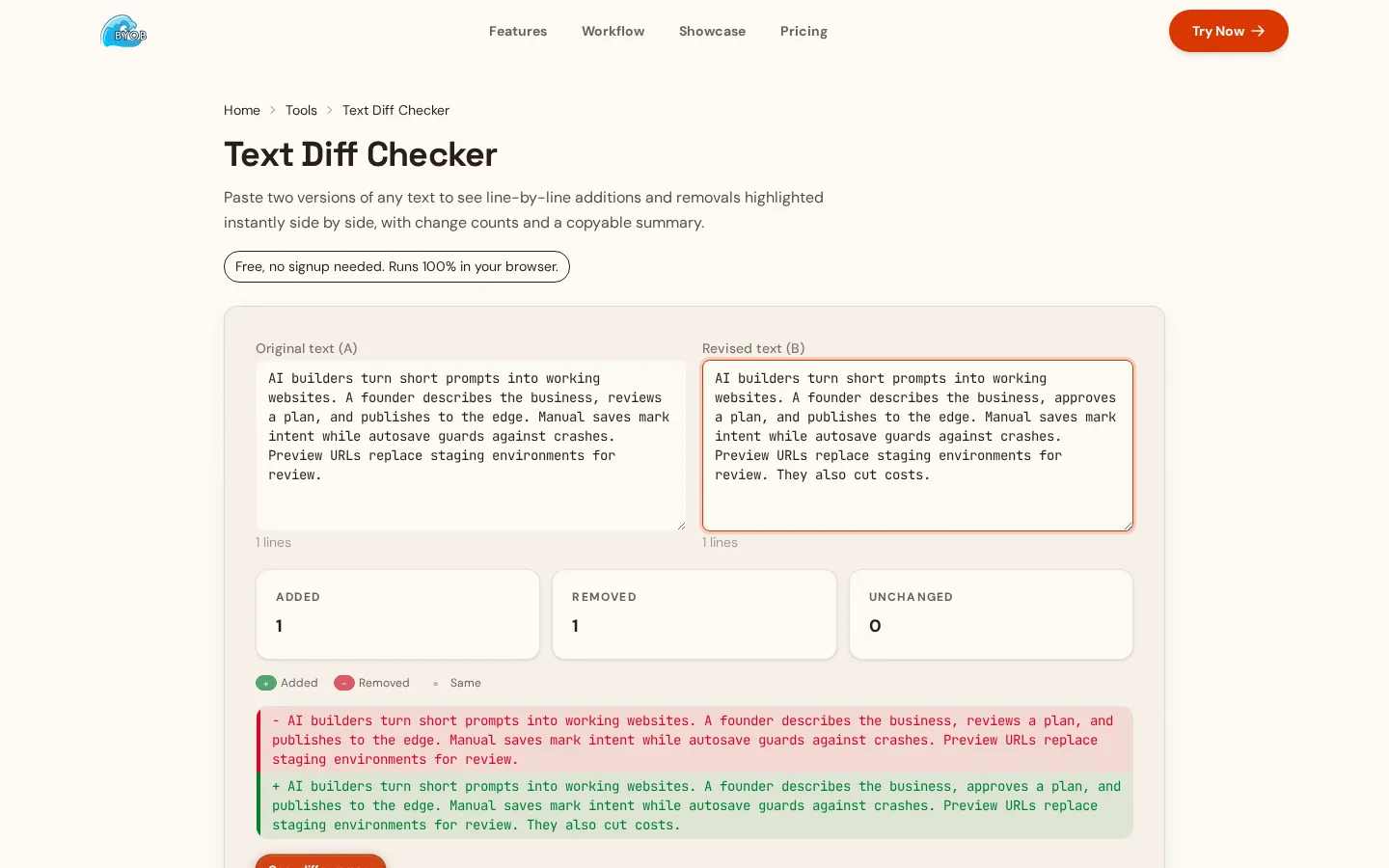 Text Diff Checker comparing two revisions