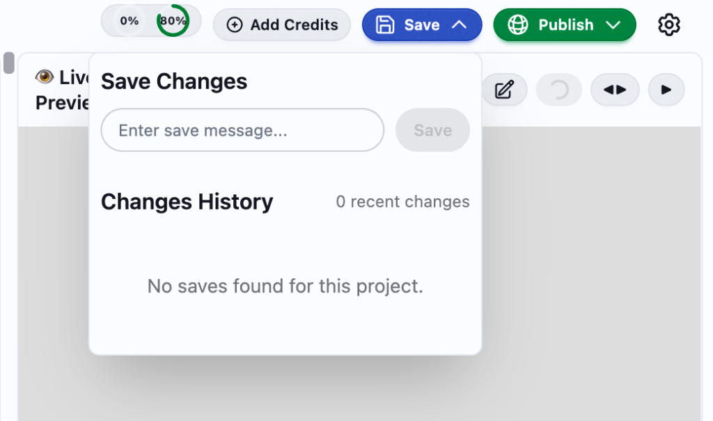 The Save Changes dialog showing history and save options