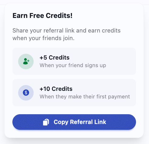 Referal and Cerdits Information at a glance