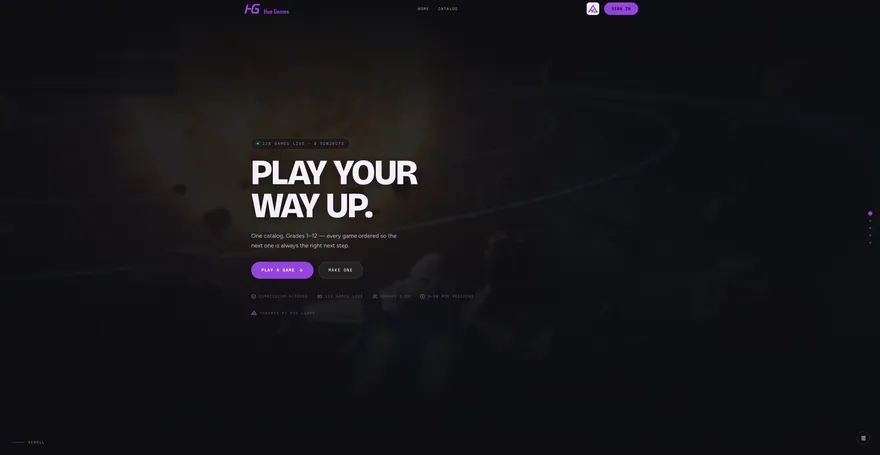 Huegames learning games site built with BYOB