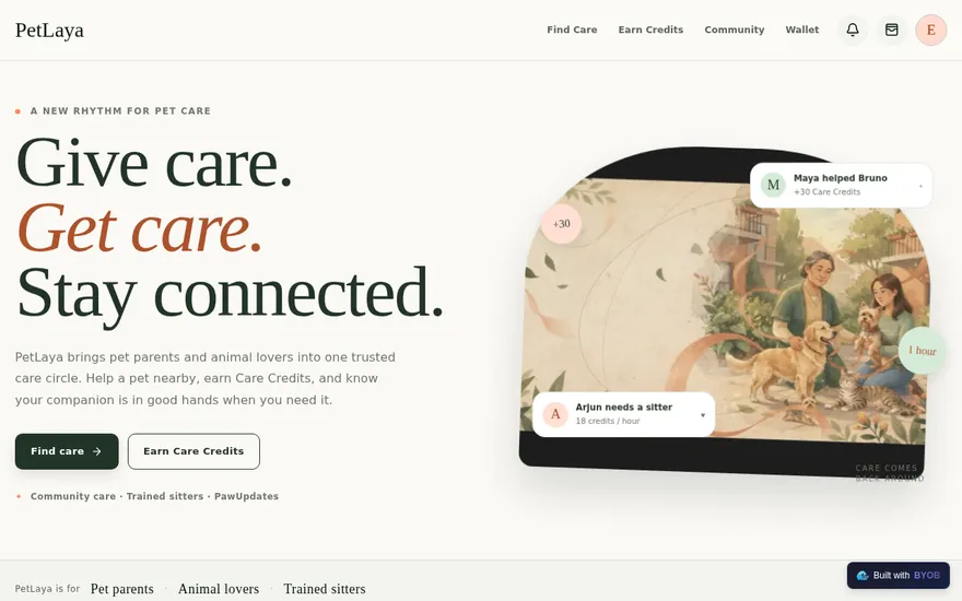 Pawpal pet care app built with BYOB